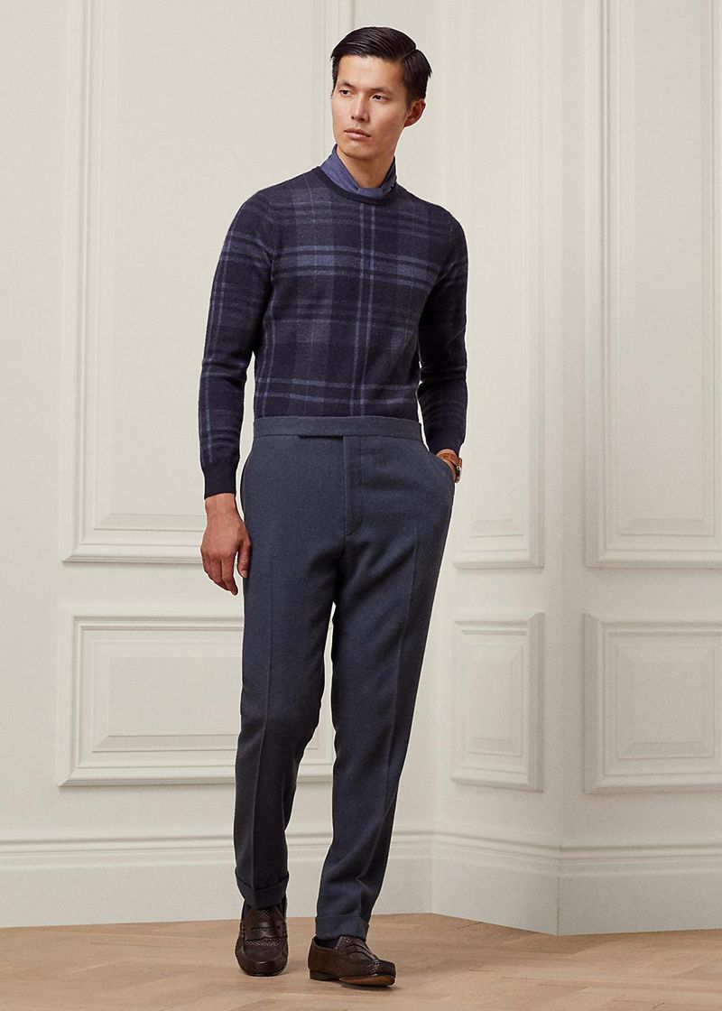 パープル レーベル パンツ メンズ ネイビー グレゴリー Basket-weave Camel Hair WBCUT9730
